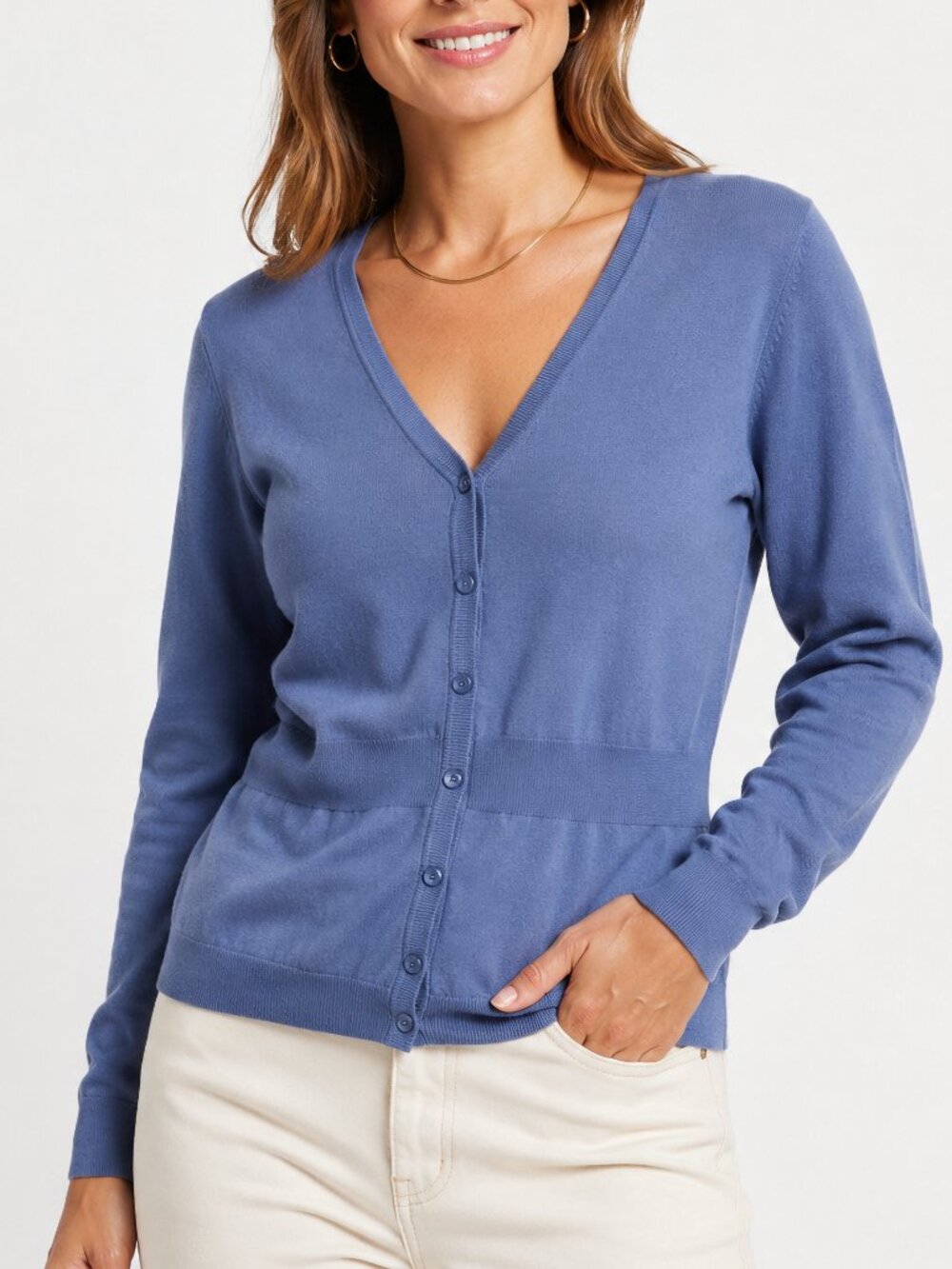 Pendleton Blue Silk Cotton Cardigan Sweater V Neck Button Front Petite M